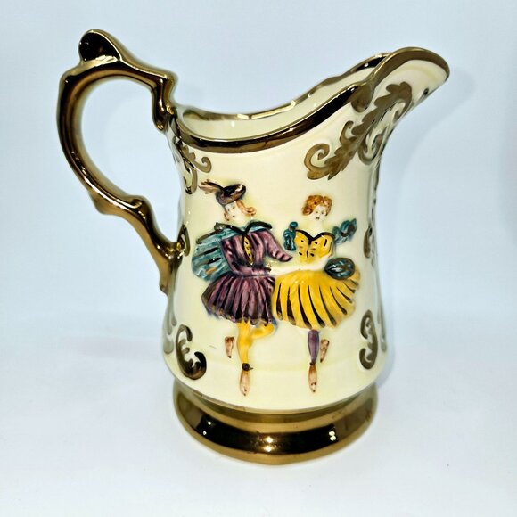 Vintage Wade England Festival Pitcher W/ Gold Trim & Dancing Couple Design - Picture 2 of 6